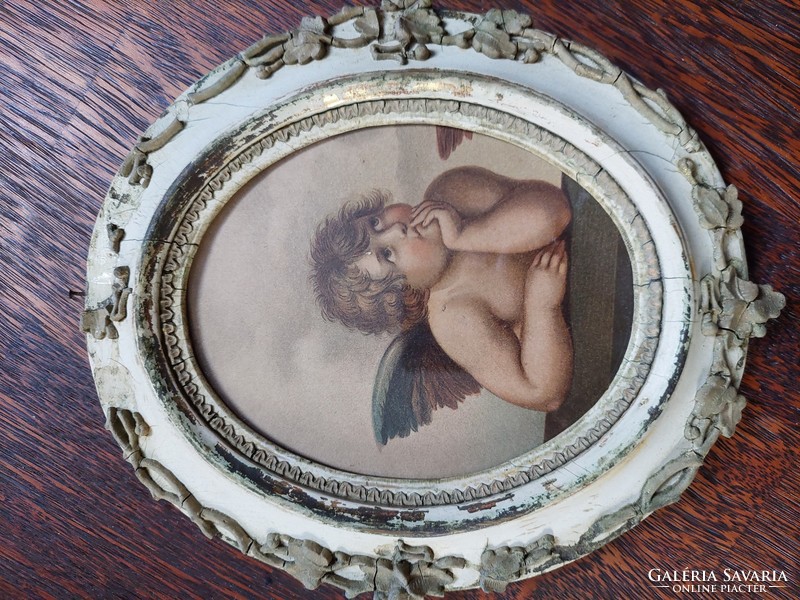 Antique oval picture frame with print 22 x 25cm