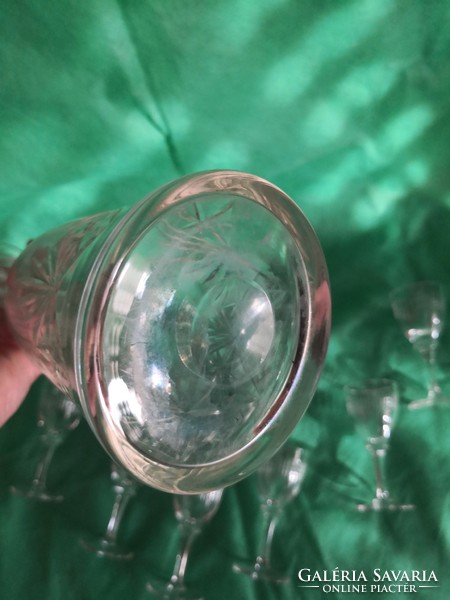 Csodálatos csiszolt antik üveg pálinkás készlet - 6 személyes