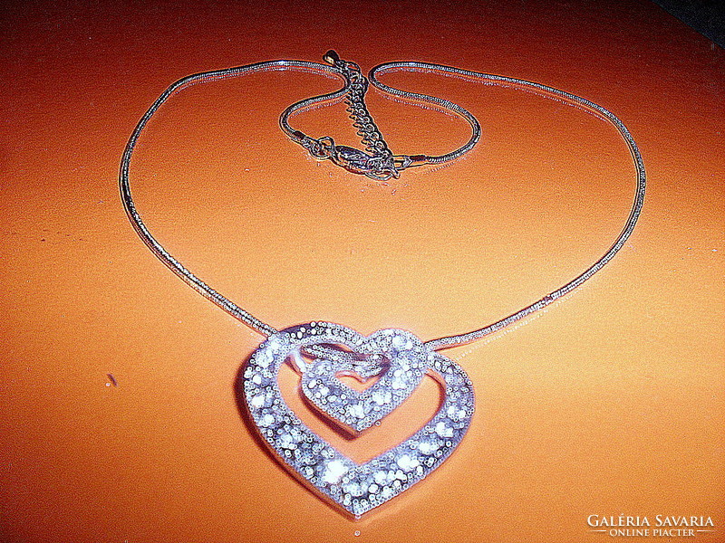 Sea zirconia stony heart in heart Tibetan silver vintage necklace