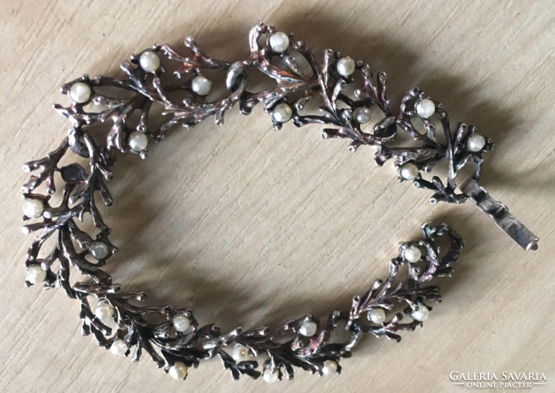 Modernist -thick silver-plated, unmarked bracelet-