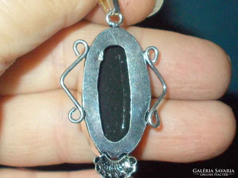 Art deco opaque shiny Tibetan silver pendant