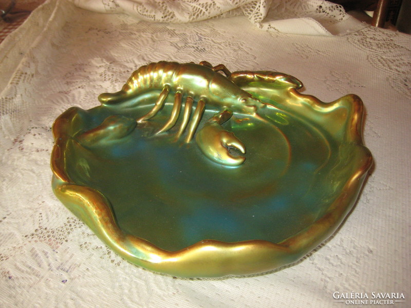 Zsolnay eozin large crab bowl, 29 cm, beautifully professionally restored