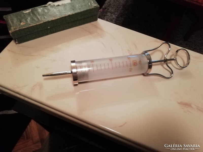 Antique large glass syringe 79 mn 35 cm long
