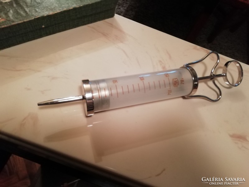 Antique large glass syringe 79 mn 35 cm long