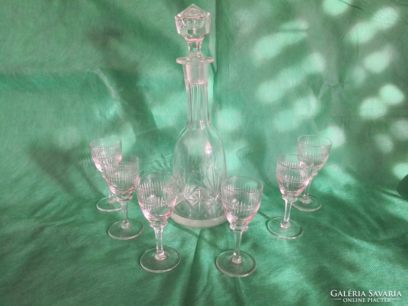 Wonderful polished antique glass brandy set - for 6 people