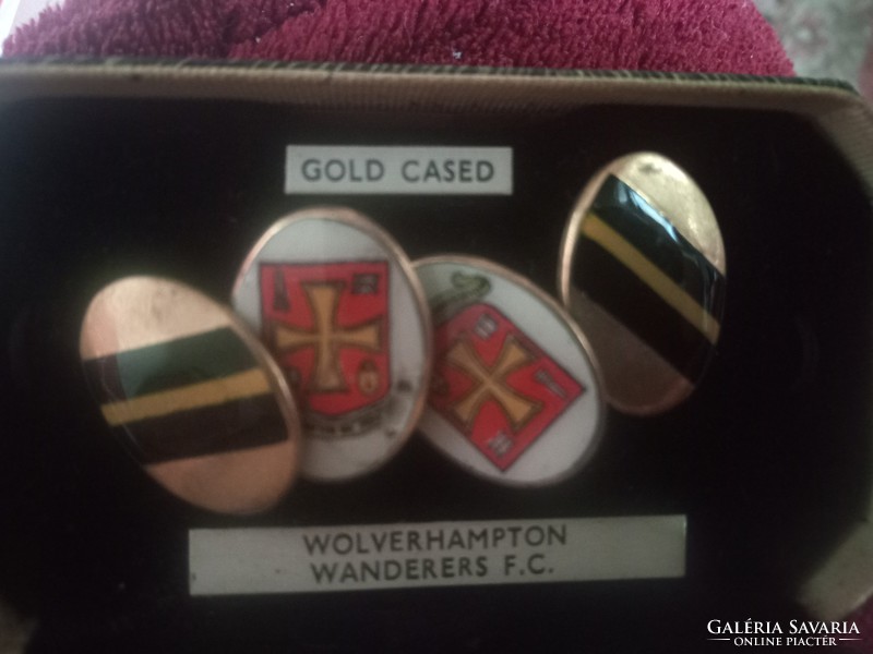 Wolverhampton Wanderers FC aranyfoglaltú mandzsetta gombok eredeti dobozban az 1950-es évekből