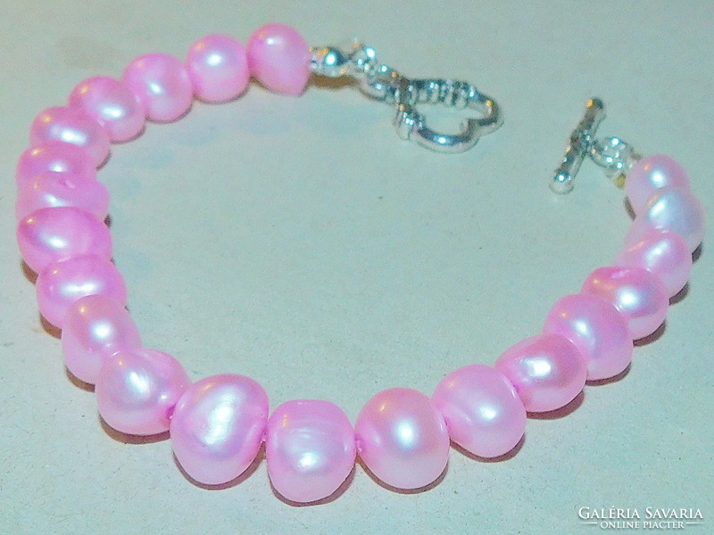 Pink real pearl bracelet with ornate clasp