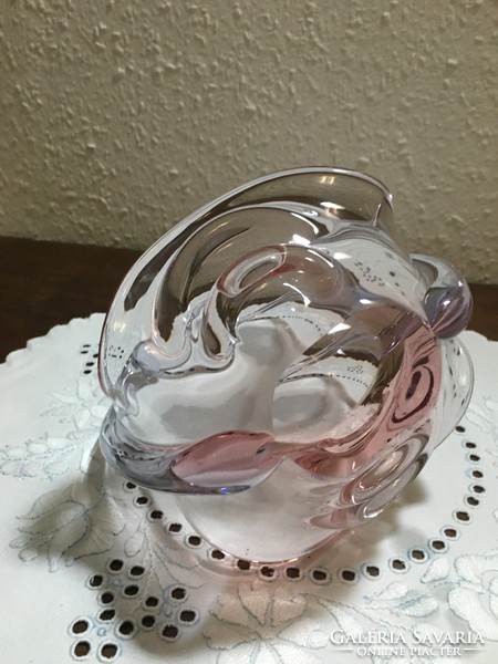 Rózsaszín üveg kosár (asztalközép)