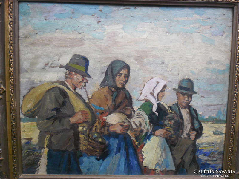 Alajos Parobek (1896-1947) day laborers c. Creation of oil on canvas, with frame.