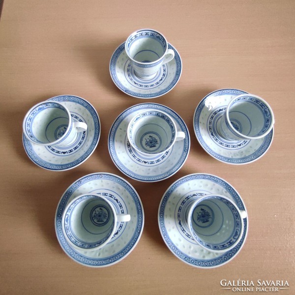 Chinese rice pattern porcelain coffee cup set