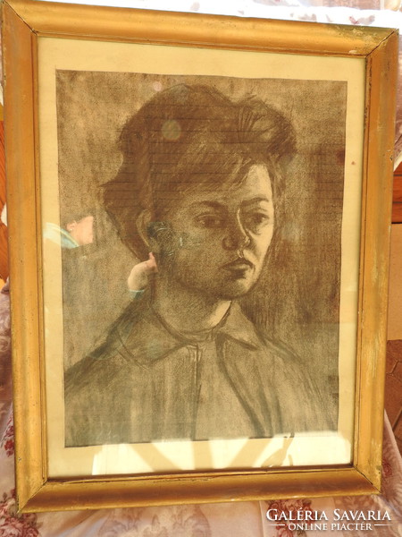 György Kohán Gyulavári, 1910 - 1966, gyula - female portrait - marked carbon drawing