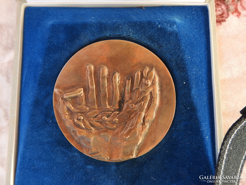 For socialist public education - bronze commemorative medal - plaque - in original box