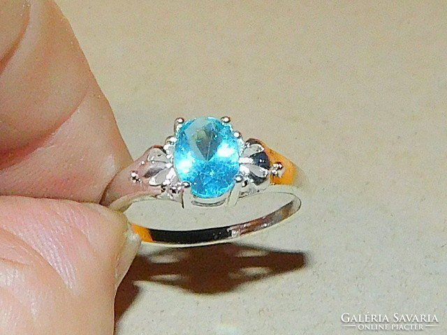 Aquamarine blue crystal stone white gold filled ring 8