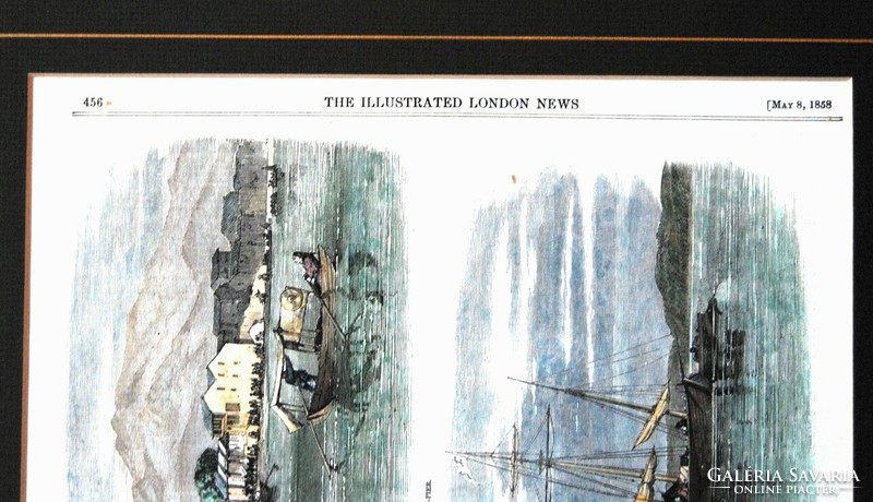 The Illustrated London News, May 8, 1858: Sketches in China - Watercolor Colored Antique Woodcut