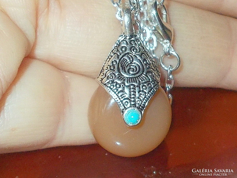 Turquoise-coral mineral stone ornate Tibetan silver necklace