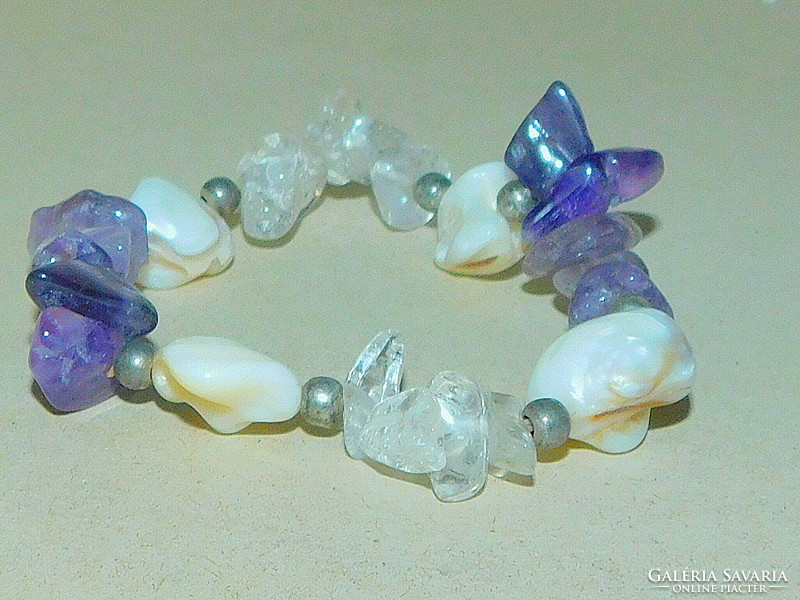 Amethyst rhinestone - Japanese biwa pearl bracelet