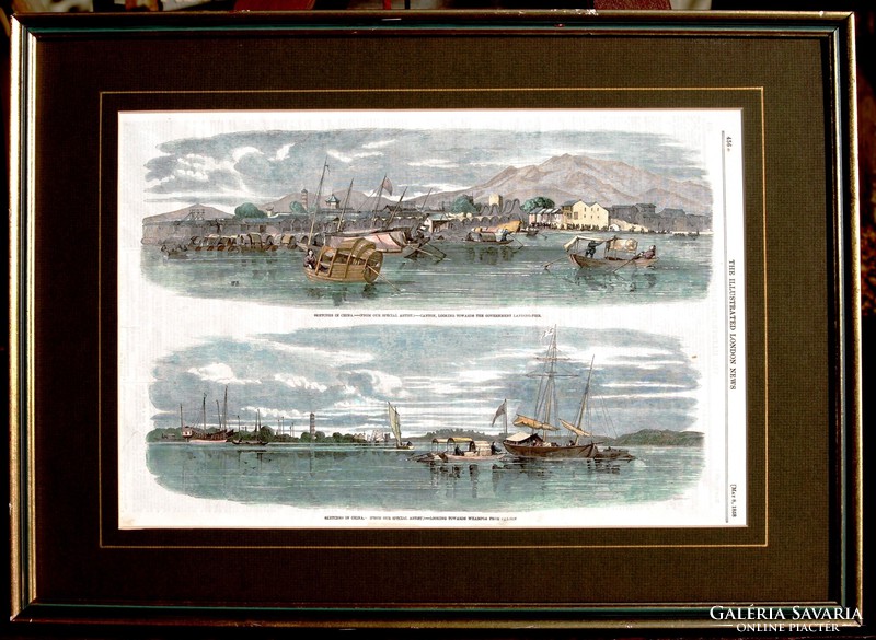 The Illustrated London News, May 8, 1858: Sketches in China - akvarellel színezett antik fametszet