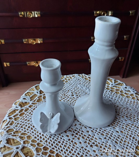 Old porcelain and ceramic candlesticks, beautiful white, decorative