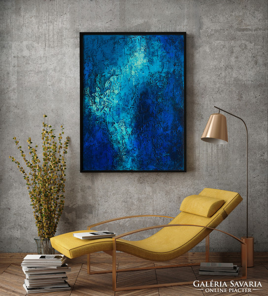 Bánki Szilvia "Kék struktúra" 80x60 cm festménye