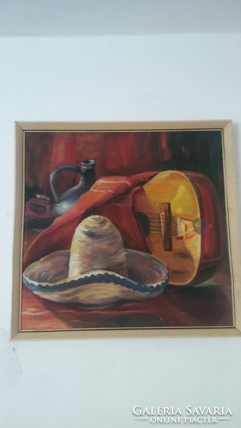 Csendélet sombreróval - olaj / vászon festmény - nagyobb méret kb 80 cm x 80 cm