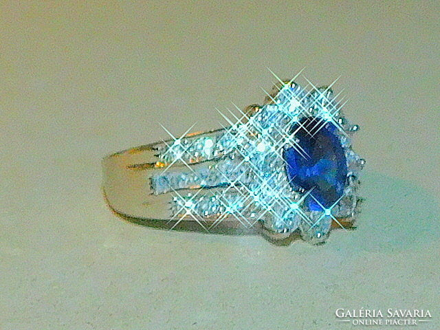 London blue and white cubic zirconia white gold gold filled ring - freely adjustable