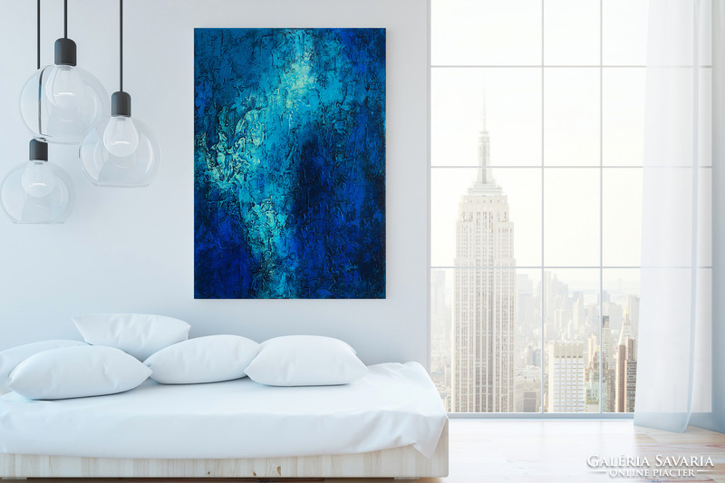 Bánki Szilvia "Kék struktúra" 80x60 cm festménye