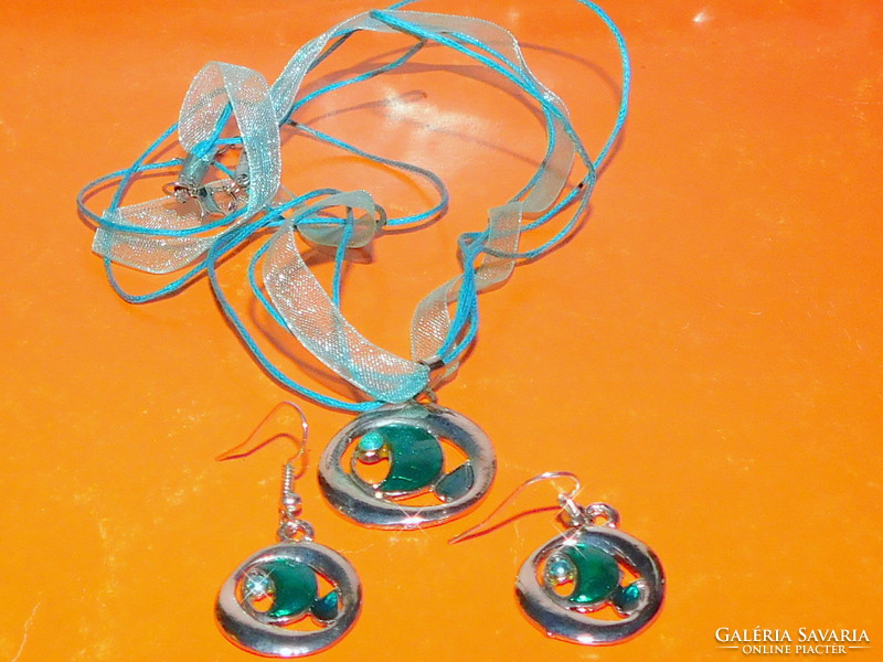 Moon fire enamel craftsman necklace and earrings set
