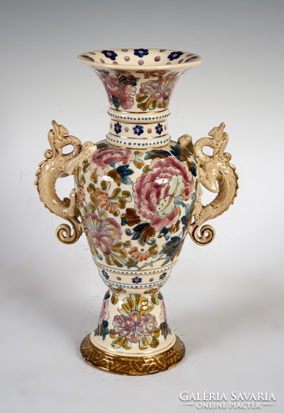 Fischer ignác - a vase with plastic dragons at his ears