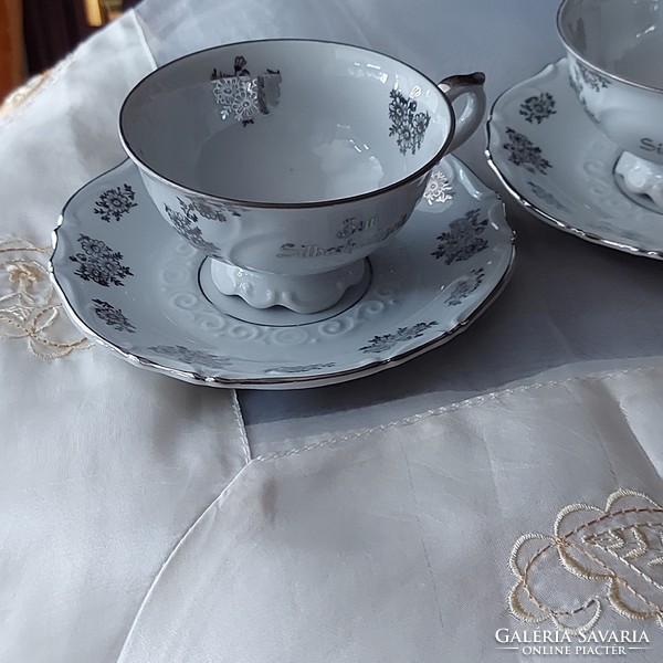 German porcelain tea sets, GKC Bavaria, with unique special silver pattern, flawless, marked