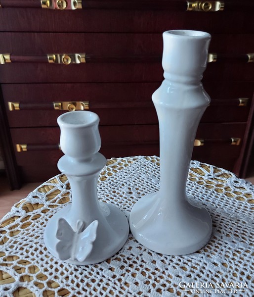 Old porcelain and ceramic candlesticks, beautiful white, decorative
