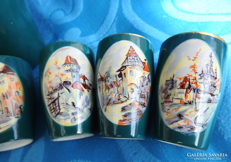Cafaggiolo hand painted liqueur set with landscapes