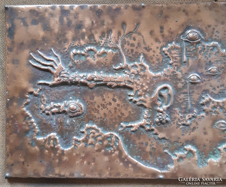 László Slavics, older: copper plate embossing, relief, relief