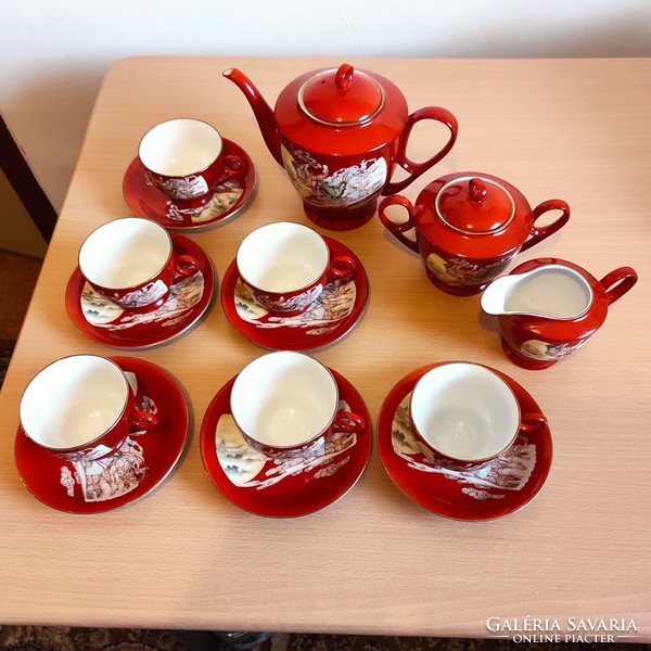 Beautiful iron red Chinese porcelain tea set