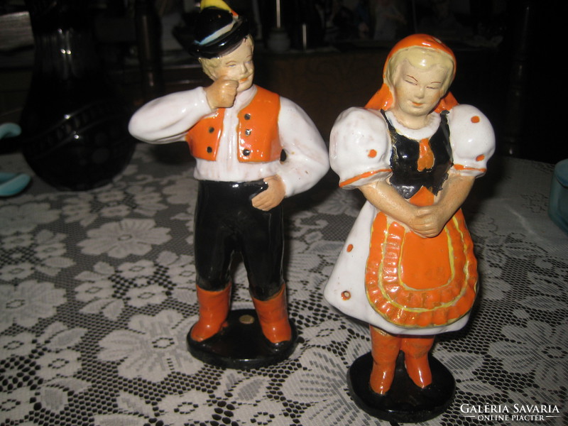 Old, Szczecin pottery, girl and bachelor, paired 22 and 23 cm