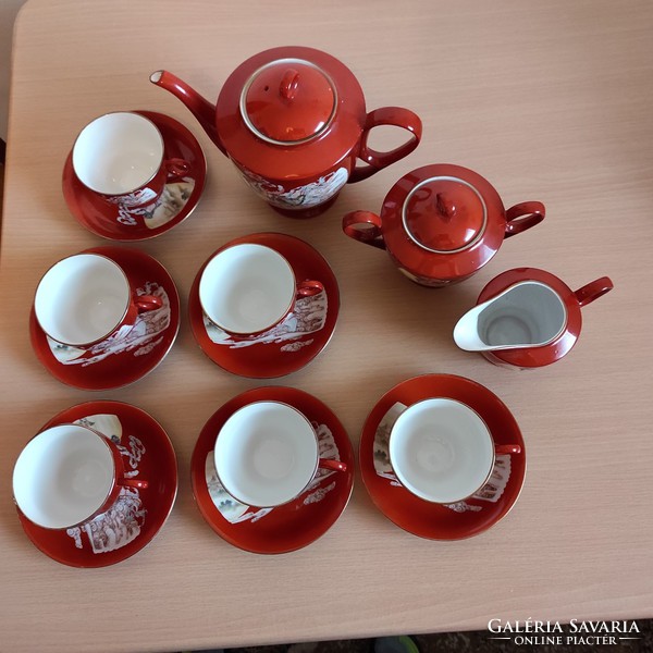 Gyönyörű vaspiros  kínai porcelán teáskészlet