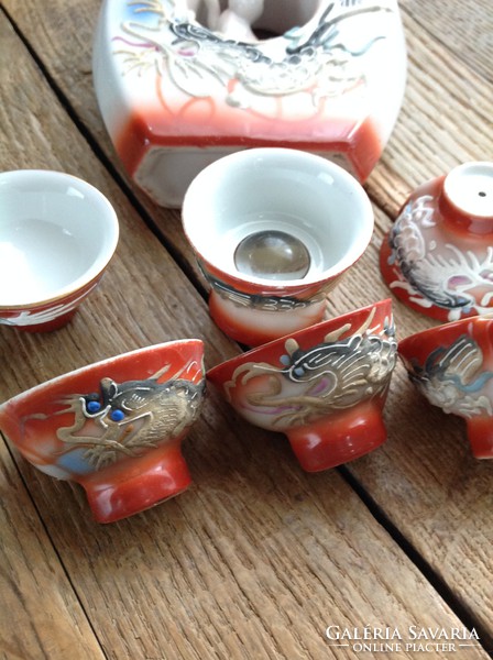 Old Japanese hand-painted dragon drink set with special glass!