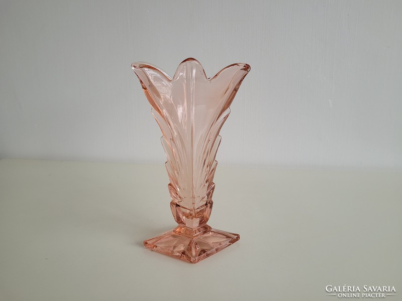 Régi Brockwitz üvegváza art deco rózsaszín lazac színű váza díszváza
