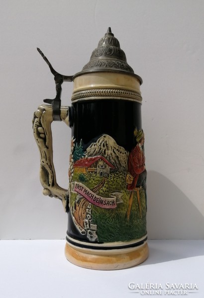 30 Cm Old Retro German Tin Lid Beer Vintage Ceramic Beer Mug