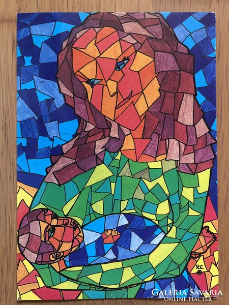 Aranyos képeslap - Kováts Eszter rajz (12 éves) - " Mozaik Madonna "  - 1997