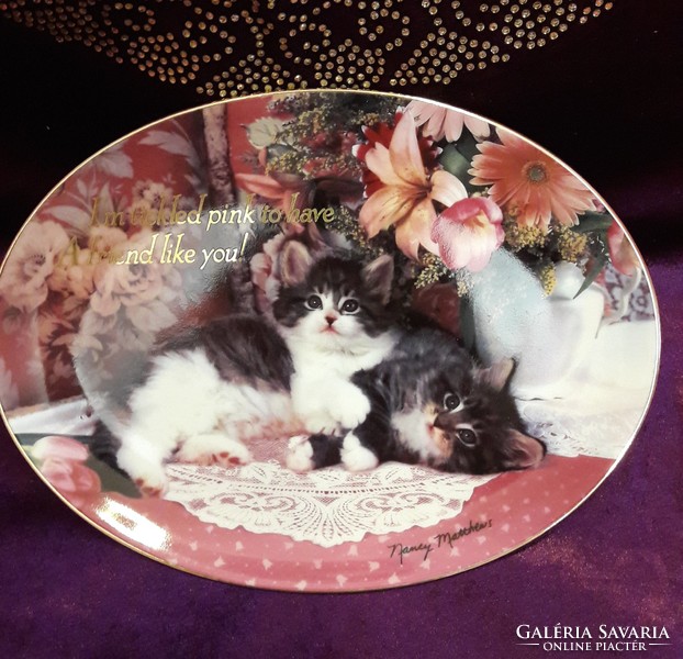 Cat oval porcelain plate, kitten decorative plate 1. (L2061)