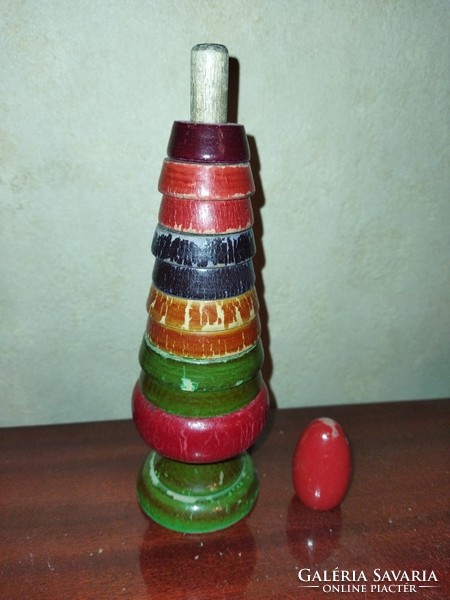 Antique wooden builder toy montessori tower pyramid old toy