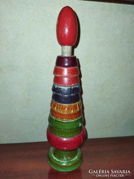 Antik fa építő játék montessori torony piramis régi játék