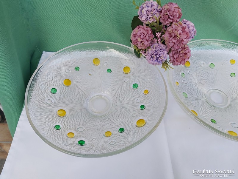 Gyönyörű retro pöttyös üveg tálak üvegtál tál pettyes asztalközép,  gyümölcsös békebeli darab