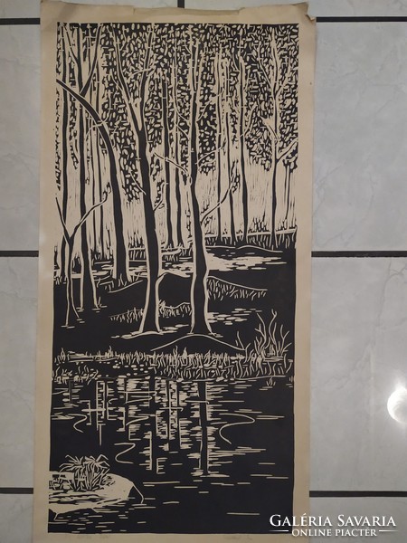 Large linocut with swallow mark
