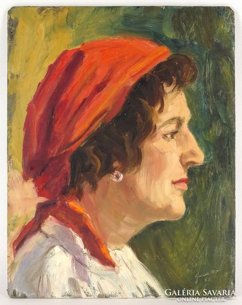 1E117 Gracza Ferenc : Fejkendős női portré 1960