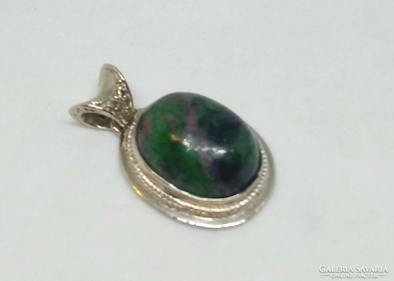 Ruby-fuchsite cabochon, pendant with silver-plated socket