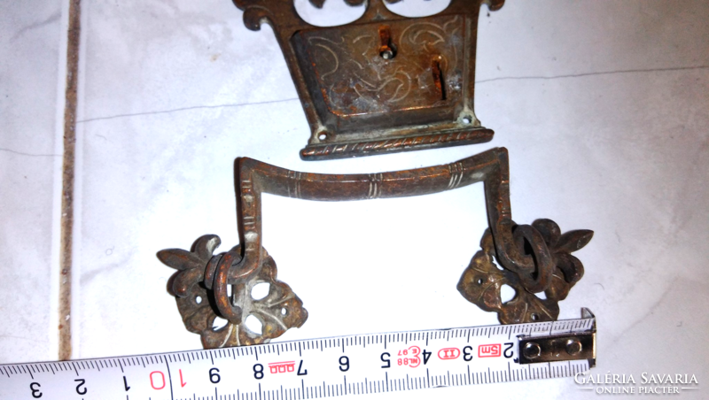 Antique copper 1 piece lock with lock, 2 drawers with copper lily, good for furniture renovation or creative purposes