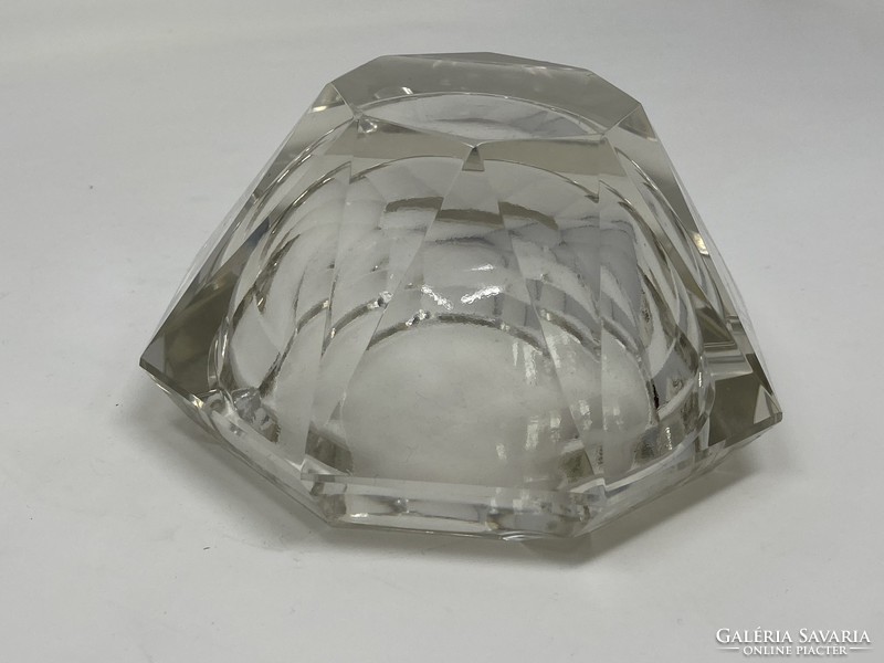 Muranoi fazettált, geometrikus csiszolású üveg Hamutál - Flavio Poli 1960 - CZ