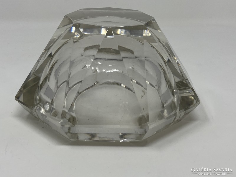 Muranoi fazettált, geometrikus csiszolású üveg Hamutál - Flavio Poli 1960 - CZ