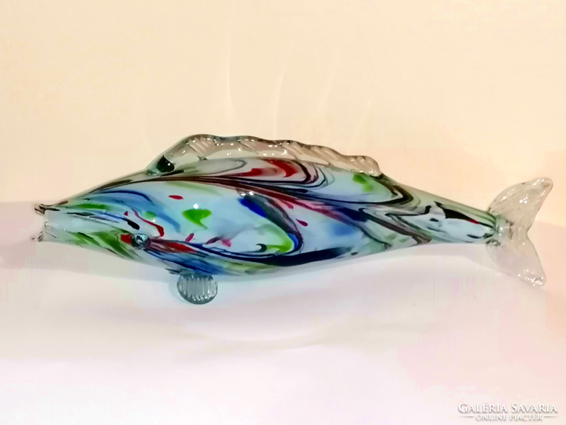 Régi színes üveg hal, szerencsehozó figura